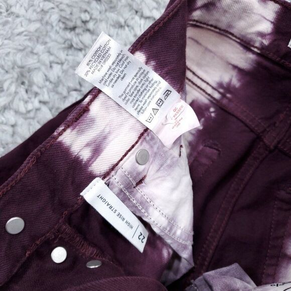 PacSun Eco Raspberry Tie Dye High Waisted Straight Leg Jeans Size 22 Purple Crop - Picture 7 of 11